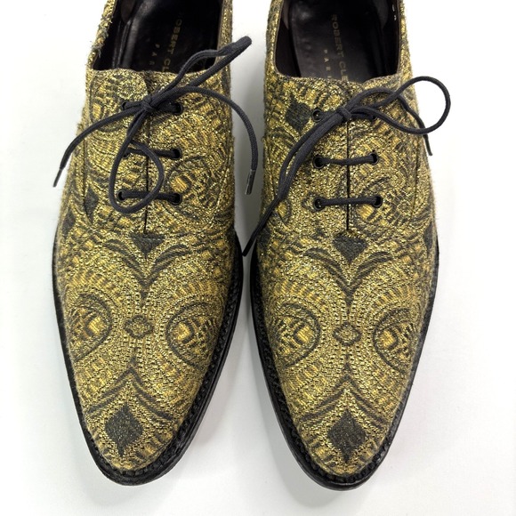 Robert Clergerie Paris Luxury Shoes Leather Gold Metallic Oxford Lace Up Pump - Picture 2 of 13